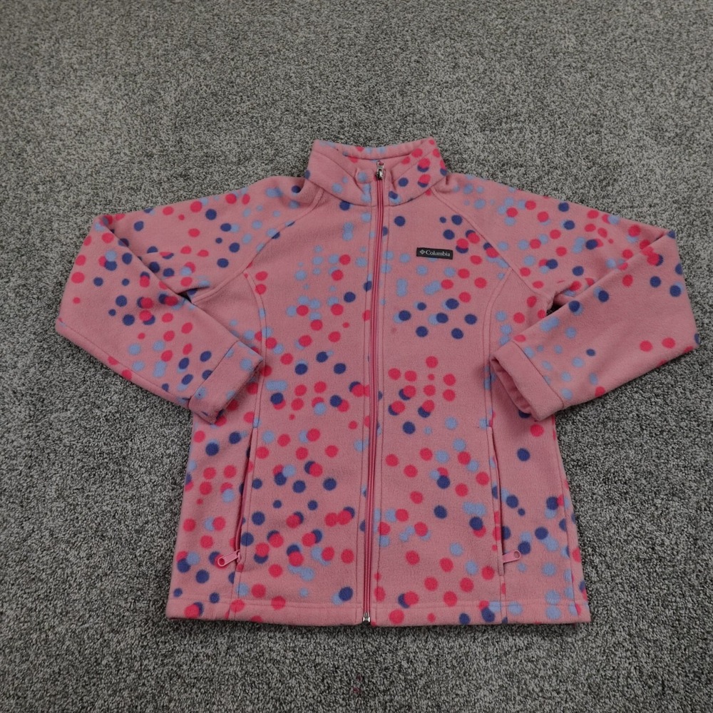 Columbia Sweater Girls XL 18/20 Pink Polka Dot Fleece Sweatshirt Casual Preppy